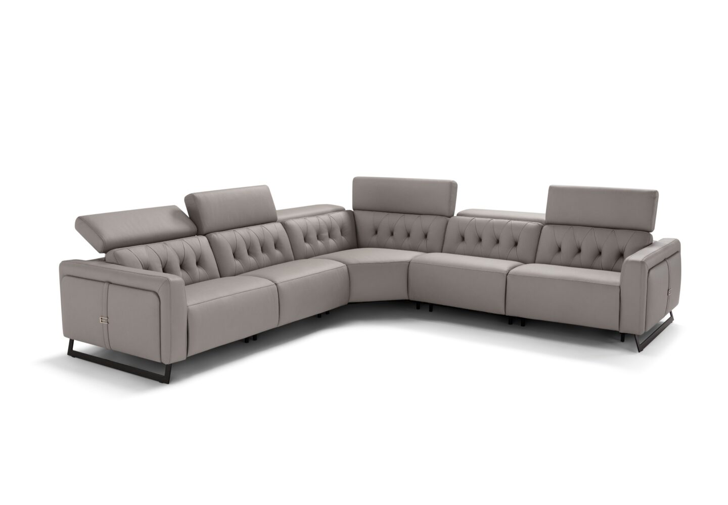 Allegra Italian leather sectional sofa front view with recliner seats