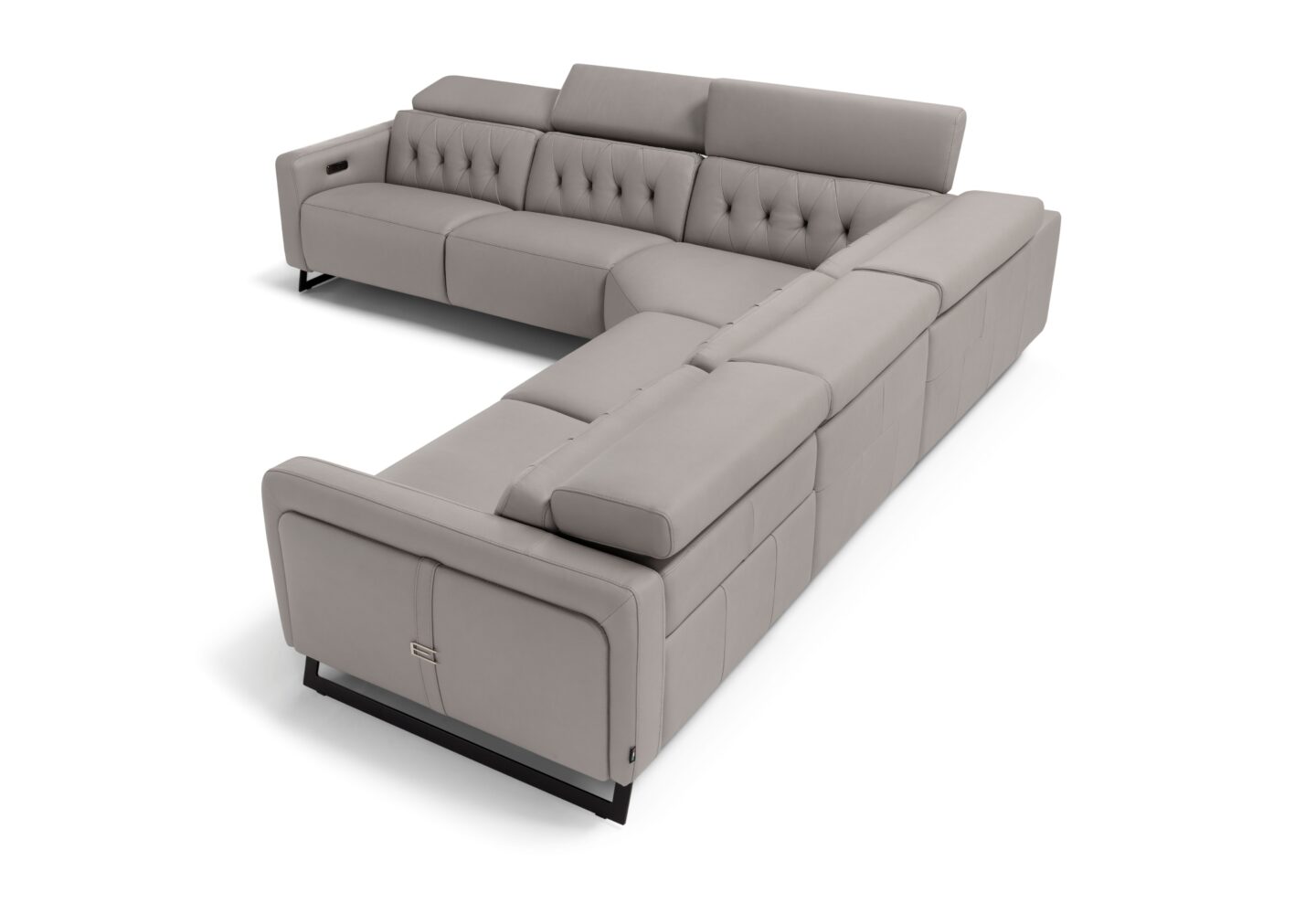 Allegra Italian leather sofa armrest detail with controls