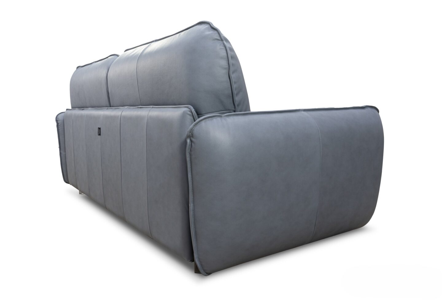 Birillo leather sofa side view highlighting armrest and stitching