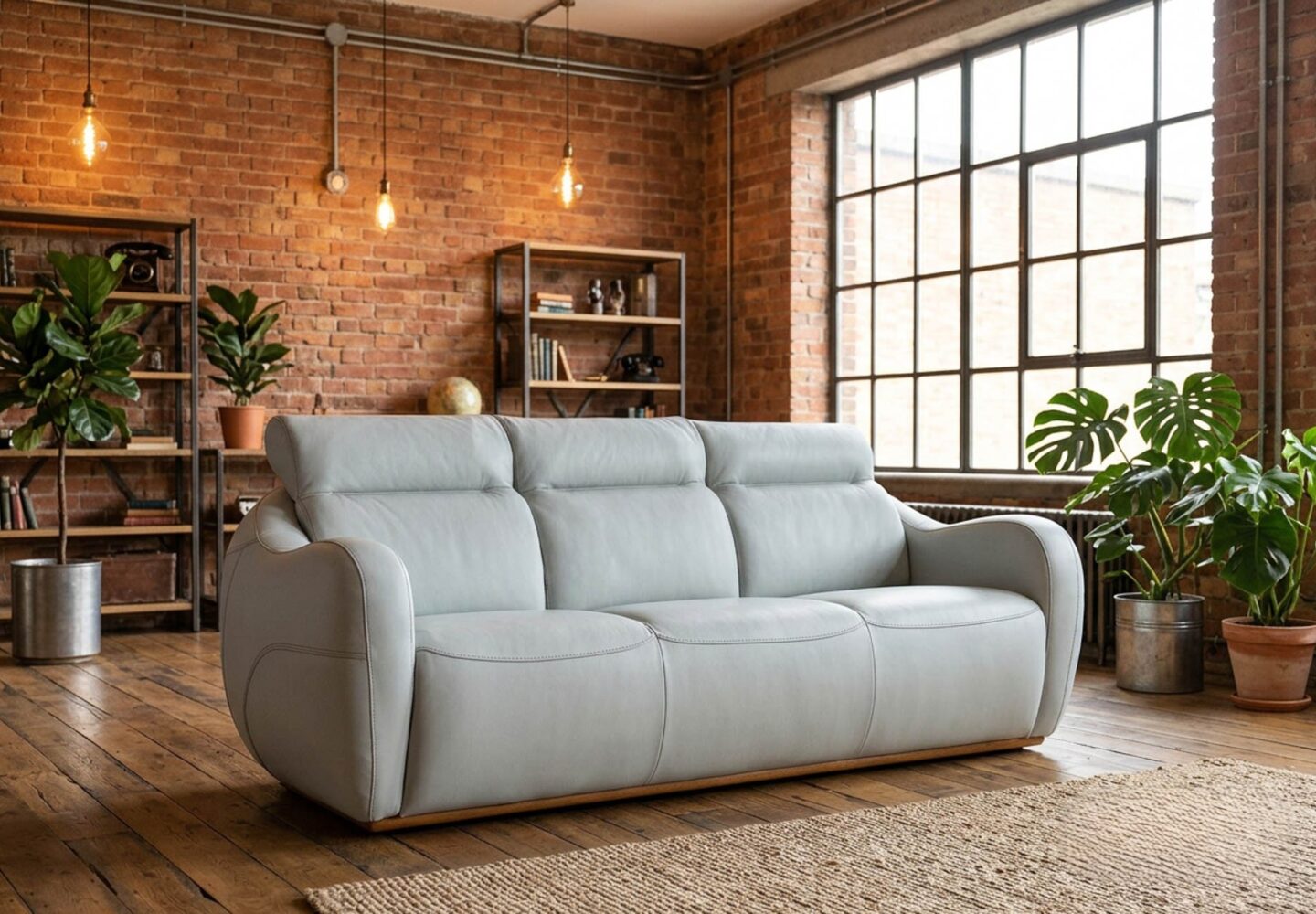 Bubble sofa in modern loft living room with soft fabric upholstery