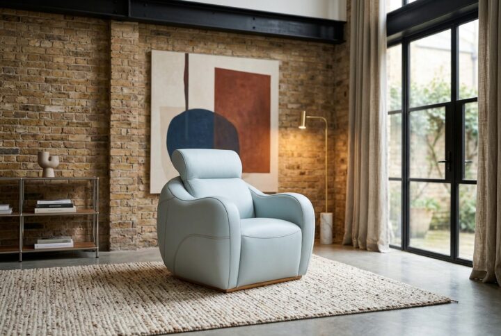 Bubble chair in modern living room with soft leather upholstery and elegant design